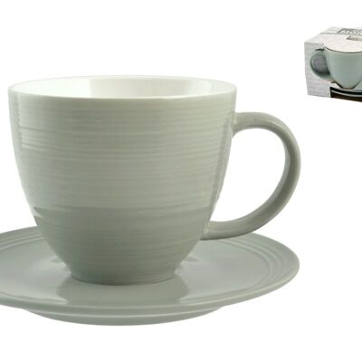 Package 2 Jumbo Cups with Plate New Bone China Green Good Morning 350 cc Consisting of: 2 Jumbo Cups 13x8.5x10 cm 0.300kg, 2 Saucers 16x2x16 cm 0.200 kg