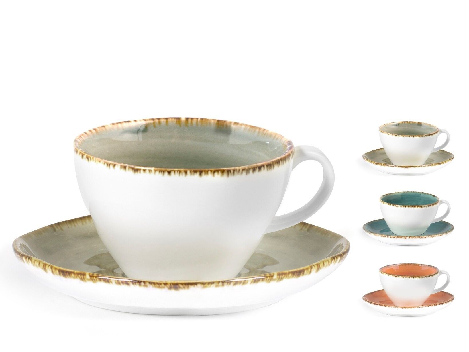 Packung mit 2 Jumbo-Porzellantassen Mediterranea mit Platte cc375 in verschiedenen Farben