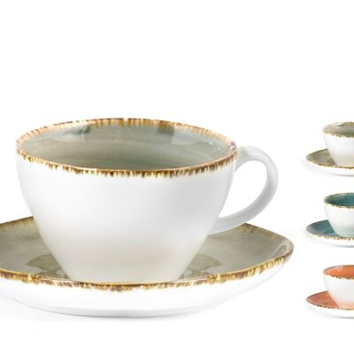 Pack of 2 jumbo Mediterranea porcelain cups with assorted colors plate cc375