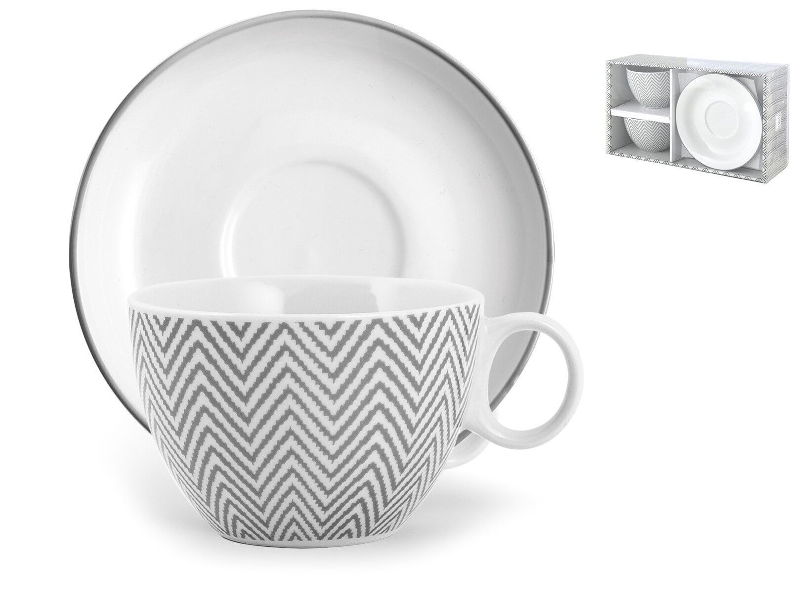 Confezione 2 Tazze jumbo Porcellana decoro Ti sue con Piatto 440cc