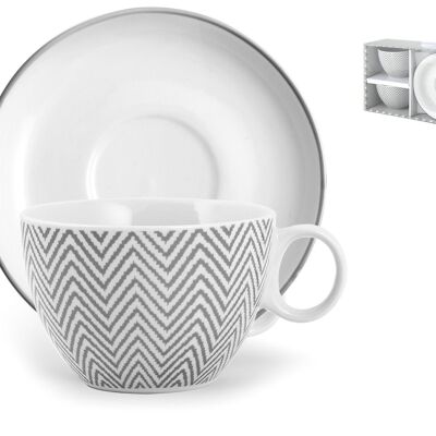 Lot de 2 Gobelets Jumbo en Porcelaine Ti sue décoration avec Assiette 440cc