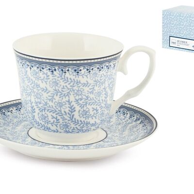 Lot de 2 tasses à thé en porcelaine Blue Dream avec assiette. Composé de : 2 tasses à thé 12x7,5x9 cm 0,190 kg 260 cc ; 2 soucoupes 15x2x15 cm 0,175 kg