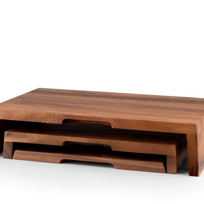 Pack of 3 stands in Acacia wood. Consisting of: 1pc 30x25cm, 1pc 31x25cm, 1pc 37x25cm