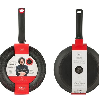 Pack of 3 aluminum frying pans with Borghese non-stick coating The luxury of simplicity. Set consisting of 1 pan 24 cm, 1 pan 26 cm, 1 pan 28 cm and 1 kitchen tongs in 18/10 steel.
