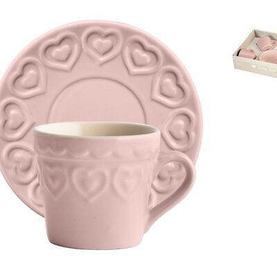 4 Coffee Pack in Stoneware Fairy Love Pink with Plate