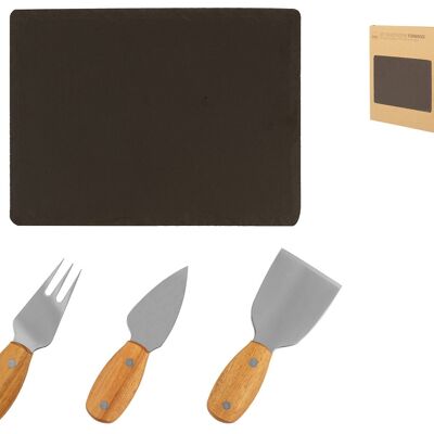 4-piece cheese pack with slate cutting board 24x18 cm in gift-box packaging