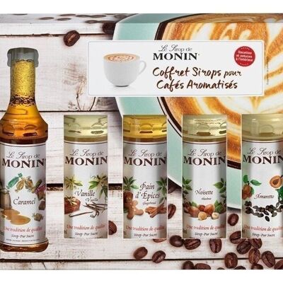 Coffret cadeau Café MONIN pour Boissons chaudes pour aromatiser vos cocktails de le fête des mères - Arômes naturels - 5x5cl