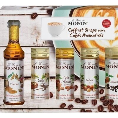 Coffret cadeau Café MONIN pour Boissons chaudes pour aromatiser vos cocktails de le fête des mères - Arômes naturels - 5x5cl