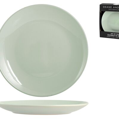 Pack de 4 platos llanos Sea Foam de porcelana verde agua 26 cm