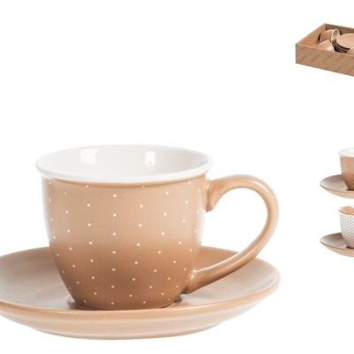 Pack of 4 Cinnamon coffee cups in new bone china with plate in assorted colors cc 90. Consisting of: cup cm 9.5x6.5x5.5 h; Plate cm 12x2 h