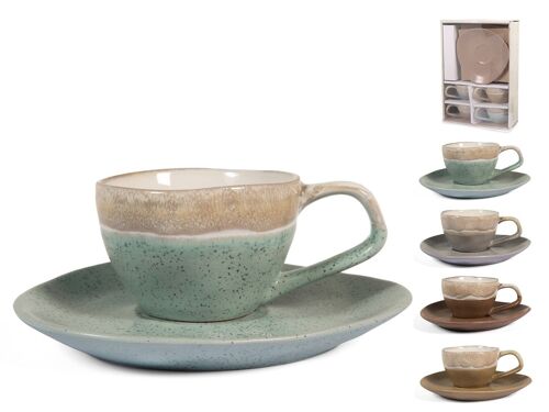 Confezione 4 tazze Malika in stoneware con Piatto cc 180