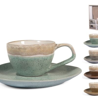 Confezione 4 tazze Malika in stoneware con Piatto cc 180