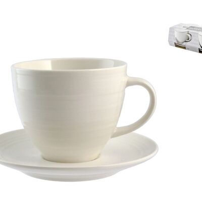 Pack de 4 Tazas de Té con Plato New Bone China Blanco Buenos Días 270 cc Compuesto por: 4 Tazas de Té 11,5x7,5x9 cm 0,190 kg, 4 Platillos 14x2x14 cm 0,150 kg