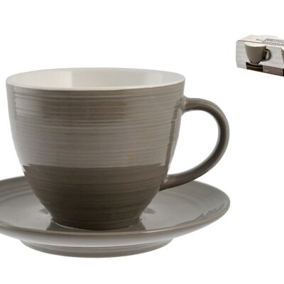 Lot de 4 Tasses à Thé avec Assiette New Bone China Marron Good Morning 270 cc Composé de : 4 Tasses à Thé 11,5x7,5x9 cm 0,190 kg, 4 Soucoupes 14x2x14 cm 0,150 kg
