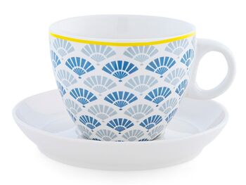 Lot de 4 tasses à thé Full Decoration en porcelaine fine avec décoration assortie cc 230. Composé de : tasse 11,5x9x7 h cm ; Assiette 14x2,5 cm h 9