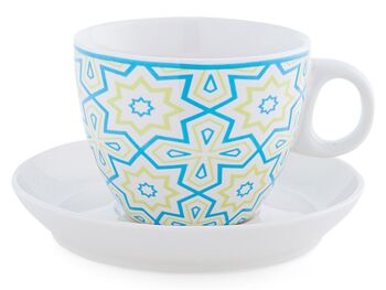 Lot de 4 tasses à thé Full Decoration en porcelaine fine avec décoration assortie cc 230. Composé de : tasse 11,5x9x7 h cm ; Assiette 14x2,5 cm h 10