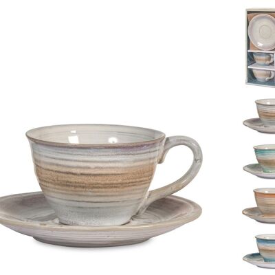 Lot de 4 tasses à thé Java en grès avec assiette aux couleurs assorties cc 180