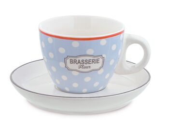 Lot de 4 tasses à thé en porcelaine fine décor Brasserie avec assiette cc 240 9