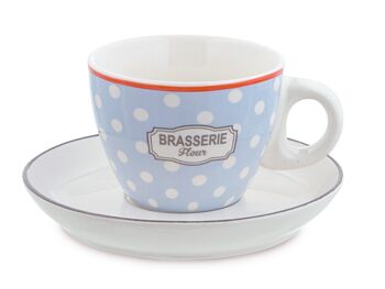 Lot de 4 tasses à thé en porcelaine fine décor Brasserie avec assiette cc 240 4