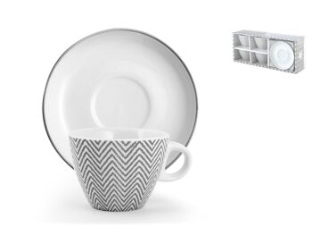 Coffret de 4 tasses à thé en porcelaine décor Ti sue avec assiette 200cc 4