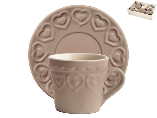 Confezione 4 Tazze Te Stoneware Tortora con Piatto 200 cc