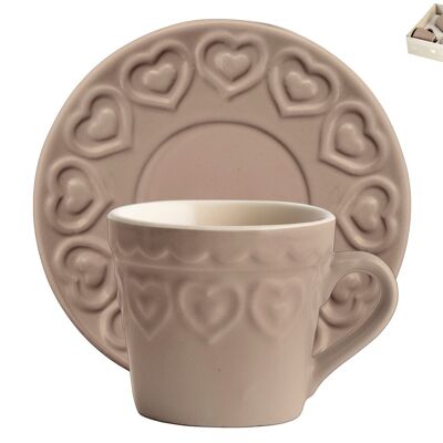 Confezione 4 Tazze Te Stoneware Tortora con Piatto 200 cc