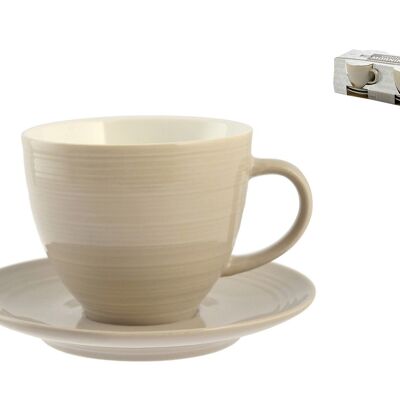 Pack of 4 Tea Cups with Plate New Bone China Beige Good Morning 270 cc Consisting of: 4 Tea Cups 11.5x7.5x9 cm 0.190 kg, 4 Saucers 14x2x14 cm 0.150 kg