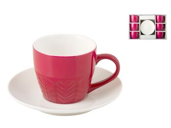 Lot de 6 Caffe New Bone China avec Assiette Fuchsia 130 Cc 4