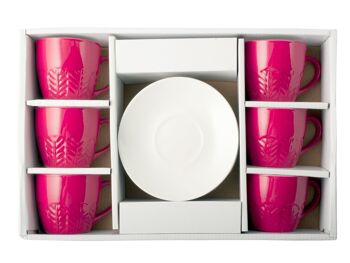 Lot de 6 Caffe New Bone China avec Assiette Fuchsia 130 Cc 5