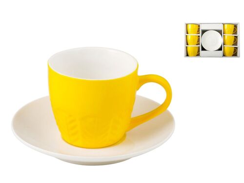 Confezione 6 Caffe New Bone China con Piatto Giallo 130 Cc