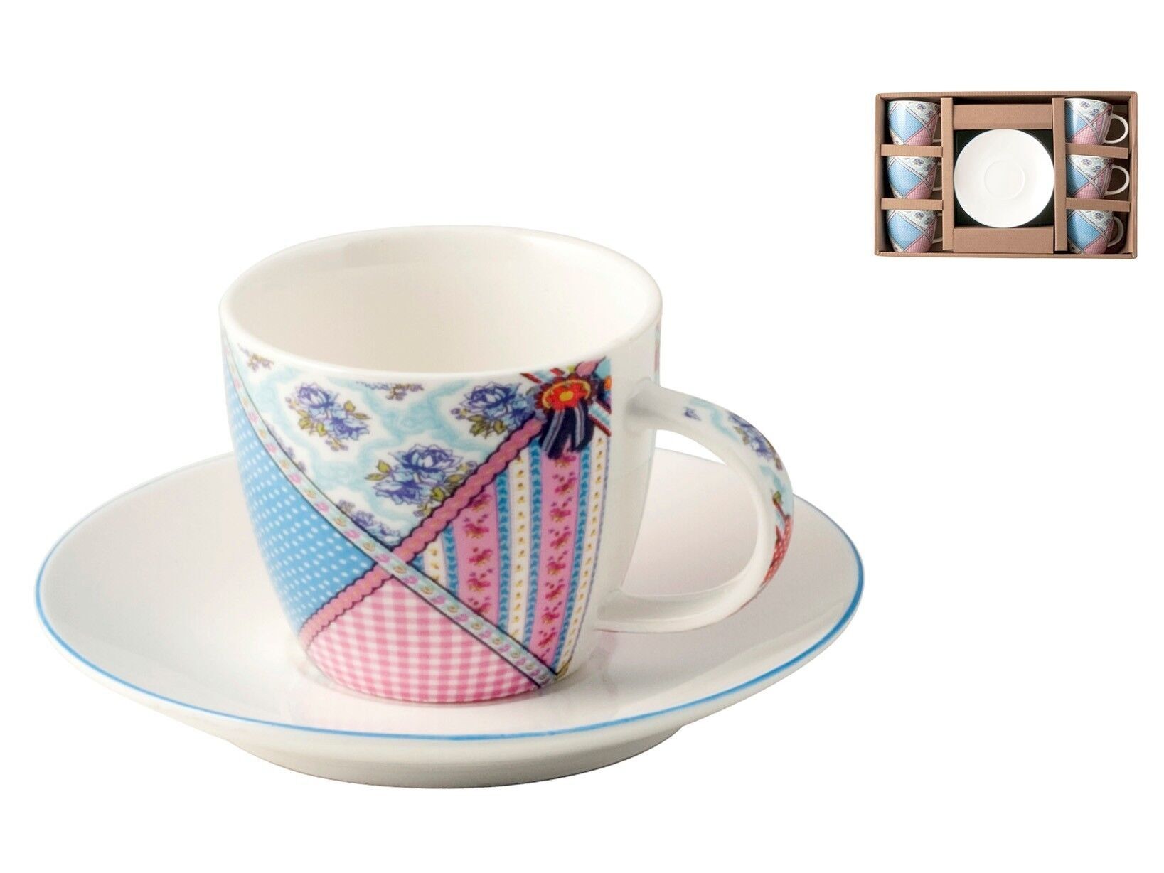 Confezione 6 Caffe New Bone China con Piatto Patchwork