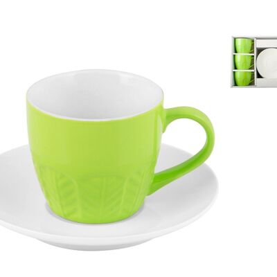 Pack of 6 Caffe New Bone China with Green Plate 130 Cc
