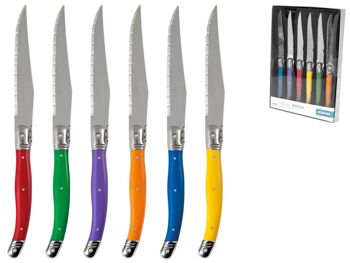 Pack de 6 couteaux à steak Color Knife avec lame dentelée en acier inoxydable et manche en abs de couleurs assorties 11 cm 6