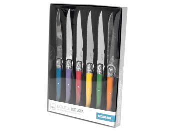 Pack de 6 couteaux à steak Color Knife avec lame dentelée en acier inoxydable et manche en abs de couleurs assorties 11 cm 9