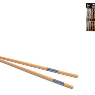 Pack de 6 pares de palitos Sushi Box en bambú natural 24 cm