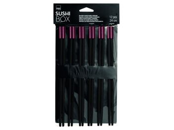 Pack de 6 paires de bâtonnets Sushi Box en bambou noir 24 cm 6