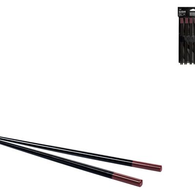 Packung mit 6 Paar Sushi-Box-Sticks aus schwarzem Bambus 24 cm