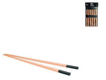 Pack de 6 paires de bâtonnets Sushi Box en bois naturel et noir 24 cm 5