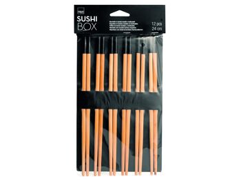 Pack de 6 paires de bâtonnets Sushi Box en bois naturel et noir 24 cm 6