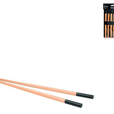 Pack of 6 pairs of Sushi Box sticks in natural wood and black 24 cm