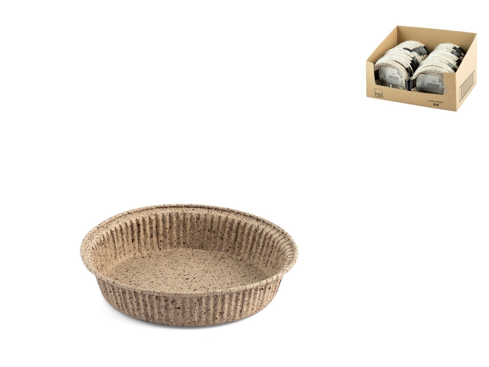 Pack of 6 cocoa molds in baking paper composed of up to 40% virgin cellulose derived from the processing of cocoa shells and 0% additional inks diameter 10x2 cm.