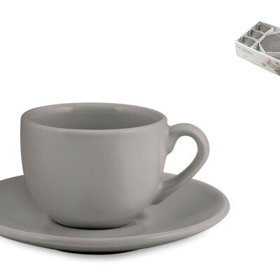 Pack de 6 tazas de café de cerámica Adeline con plato gris cc 100 Taza 7x9,5x5,5Hcm Platillo 13,5x2cm