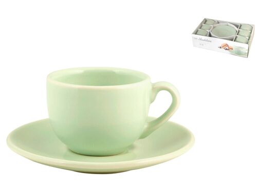 Confezione 6 Tazze caffè con Piatto Ceramica Forte Madeline Colore Verde. Tazza: 7x9,5xH5,5 Piattino 13,5xH2cm