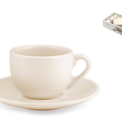 Confezione 6 tazze caffè con Piatto ceramica avorio Aurelie 100 cc. Tazza 7x9,5xH5,5cm Piattino 13,5x2cm