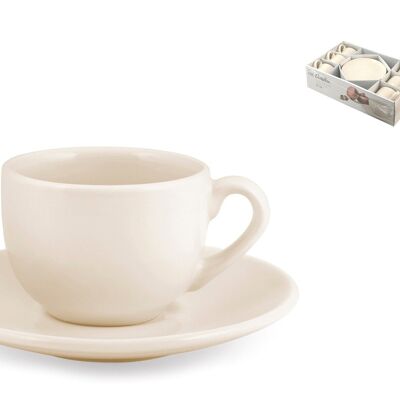 Confezione 6 tazze caffè con Piatto ceramica avorio Aurelie 100 cc. Tazza 7x9,5xH5,5cm Piattino 13,5x2cm