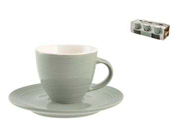 Lot de 6 Tasses à Café avec Assiette New Bone China Green Good Morning 80 cc Composé de : 6 Tasses à Café 8x5,5x6 cm 0,080 kg, 6 Soucoupes 12x1,5x12 cm 0,110 kg 4