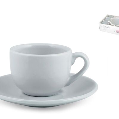 Pack of 6 Gabrielle ceramic coffee cups with blue plate 100 cc. Consisting of: 6 plates cm 13.5x2 h; 6 cups cm 9.5x7.5x5.5 h