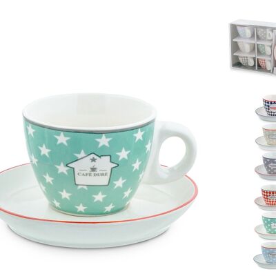 Pack de 6 tazas de café en porcelana nueva con decoración Brasserie con plato cc 100