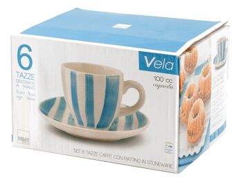 Lot de 6 tasses à café Blue lines en grès avec assiette cc 100 7