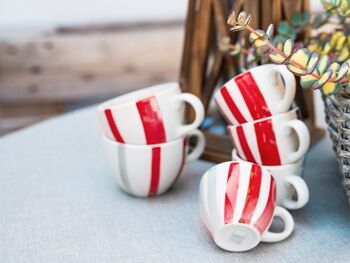 Lot de 6 tasses à café Righe Rosse en grès avec assiette cc 100 5